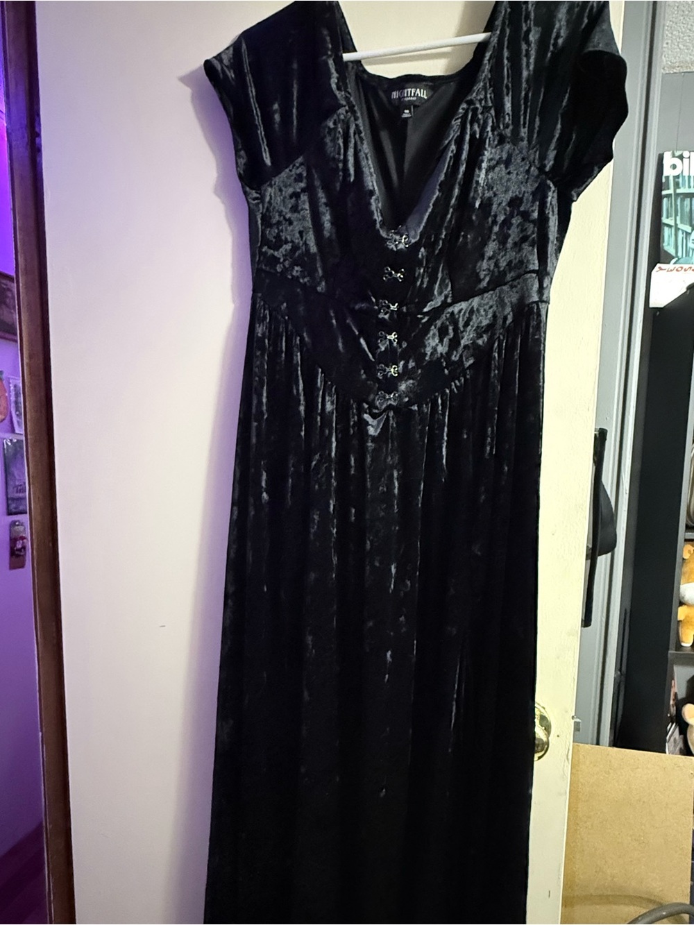 torrid Black Velvet V-Neck Maxi Dress with Corset Buttons